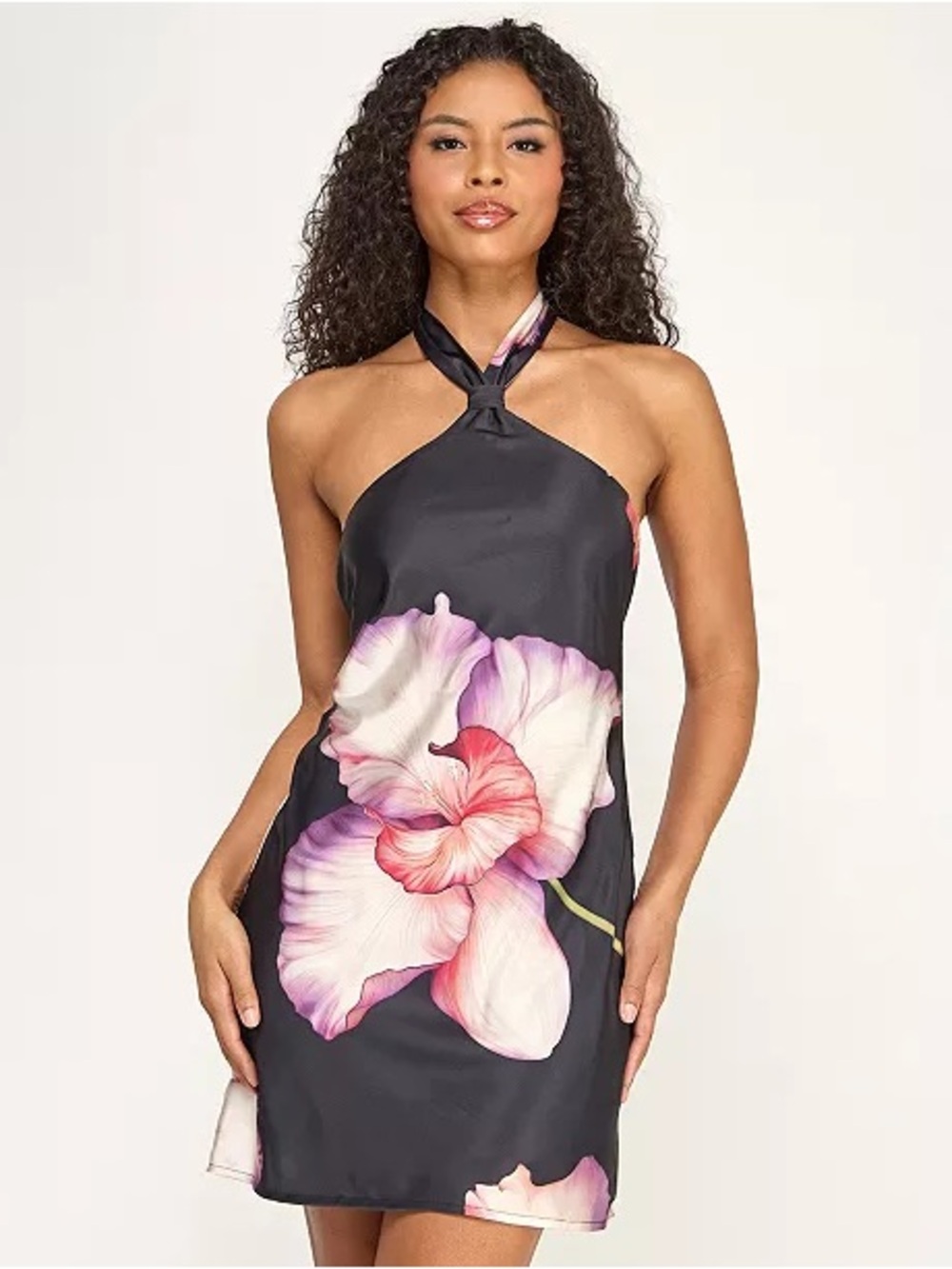 Juniors' Large Floral Satin Halter with Tie Back (Macys)